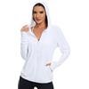 Malarocoby Giacca da donna con protezione solare UPF 50+, cerniera completa, a maniche lunghe, con cappuccio UV, giacca sportiva con tasca, bianco, X-Large