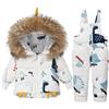 Acuryx Tuta da Sci Stampata 2 Pezzi da Unisex Bambino Piumino con Cappuccio Pellicia Removibili + Salopette da Neve Invernale Antovento Impermeabile Bianco 2-3 Anni