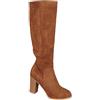 OBiQuzz Stivaletti da donna con tacco - Camoscio - Stivali western eleganti da donna con tacco alto con chiusura lampo, stivali alti al ginocchio, stivali invernali da donna, taglia 36 - 43, marrone, 38 EU