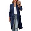 Generic In lana da donna casual, a maniche lunghe, drappeggiato, tasche a maglia aperte davanti per donna, cardigan lungo cappotto russo da donna, Blu, S