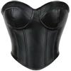 WEITING Top a corsetto sexy per donna Top corto in pelle vintage gotico da donna Bustino senza maniche con spalle scoperte-Nero-S