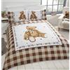 R H F Rapport Home - Set copripiumino singolo con orsetto Hug Me a scacchi, reversibile, colore: panna