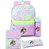 Barbie Girls 4 Piece Zaino Set | Fashion Dolls Logo Purple Rucksack Lunch Bag Pencil Case Water Bottle Regali per borse per il ritorno a scuola