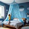 UB-STORE Blu Baldacchino per letto da ragazze con bagliori pre-incollati nelle stelle scure - Zanzariera con decorazioni per camera Princess - Tenda per camerette per bambini con Luci della Galassia