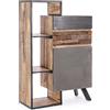 Credenza MANCHESTER in legno di mango e acciaio nero, 90x40x140 cm