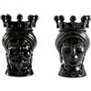 BEVILACQUA SET DI 2 TESTE DI MORO, CERAMICA ARTIGIANALE SICILIANA NERO LUCIDO, 35 cm - h 35 x 20 x 20 cm