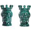 BEVILACQUA SET DI 2 TESTE DI MORO, CERAMICA ARTIGIANALE SICILIANA VERDE RAMINA, 35 cm - h 35 x 20 x 20 cm