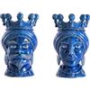 BEVILACQUA SET DI 2 TESTE DI MORO, CERAMICA ARTIGIANALE SICILIANA BLU, 35 cm - h 35 x 20 x 20 cm