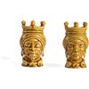 BEVILACQUA SET DI 2 TESTE DI MORO, CERAMICA ARTIGIANALE SICILIANA GIALLO MIELE, 15 cm - h 15 x 9 x 9 cm