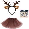 UILYNIU 3 Pezzi Costumi da Natale da Renna per Bambine Costume Animale Orecchie di Cervo Fascia Tatuaggio Viso Cervo Gonna Tutu, Cosplay Renna per Bambino Fancy Dress Halloween Natale Costume (3PCS)