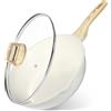 GiPP Padella Antiaderente Padella In Granito Da 4,3 L Con Coperchio, Beccuccio E Manico Raffreddato, Padell Antiaderente Non Tossica, Pentola Per Induzione, Senza Pfoa (Bianco, 28cm)