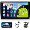 Hodozzy Android Autoradio 2 DIN 9 Pollici Touch Screen, Senza Fili Mirror Link per Android/IOS, Stereo Auto con Bluetooth 2 DIN Schermo Autoradio GPS Navigatore, WIFI, FM RDS Radio, Retrocamera