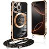 Pnakqil Magnetica Cover per iPhone 16 Pro Max con Cordino, Compatibile con MagSafe, Sottile Cuore Silicone Custodia con Tracolla, Elettrolitico TPU Case con Collana per iPhone 16 Pro Max 6.9, Nero