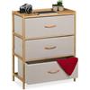 Relaxdays Cassettiera Camera da Letto, Comò 3 Cassetti in Tessuto, HLP: 73x57,5x30 cm, Struttura bambù Naturale, Beige