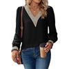 WUIRMELY Camicia Bianca Donna Elegante Manica Lunga Chiffon con Scollo V Colore Puro Camicette Blusa Moda Tops da Lavoro Size M