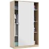 Fores Armadio Guardaroba A 2 Ante Scorrevoli 120x50x200 Con Appendiabiti E Ripiani Rovere Bianco