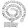 Halukakah Collana con Ciondolo Placcato in Platino per Uomo - Oltre 1000 Diamanti - Catena a Maglie Cubane - Ciondolo a Lettera di Money 3D di Diamanti in Grappolo - Stile Hip Hop - con Scatola Regalo