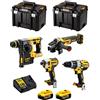 DeWALT Kit DWK401 (Trapano a Percussione DCD996 + Tassellatore DCH273 + Mini-Smerigliatrice DCG405 + Avvitatore ad Impulsi DCF887 + 2 Batterie 5,0 Ah + Caricabatterie + 2 x TSTAK VI)