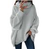 TDEOK Maglione da donna invernale: maglione a maglia grossa da donna, oversize, lungo, a maglia grossa, a maniche lunghe, a collo alto, vintage, caldo, maglione natalizio, grigio., L