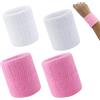 EASYKEENECOM 4 PCS Polsini per Fascia, Polsini Sportivi in Cotone ad Alta Elasticità Polsini assorbenti dal Sudore Polsini per Il Sudore per Tennis Sport Basket Ginnastica（Rosa e Bianco）
