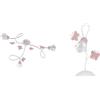 ONLI Plafoniera 3 luci cameretta in Metallo Bianco con Farfalle dipinte in Rosa & Lampada da Tavolo in Metallo Farfalle dipinte Vetro Trasparente 6 W, Bianco/Rosa