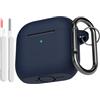 KOKOKA Custodia Case Compatibile con AirPods 4 2024 con Kit di Pulizia, Case Cover Protettiva in Morbido Silicone per AirPods 4ª Generazione con Moschettone, LED Anteriore Visibile, Midnight Blue