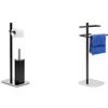 Relaxdays Set per WC e Porta Asciugamano, Nero, 27.5x21.5x73.0 cm & 28.0x44.0x82.0 cm - Accessori per Bagno in Acciaio Cromato e Plastica
