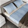 LE TELERIE Completo Lenzuola In Flanella Bicolore; Parure Completo Letto Bicolor In Puro Cotone Singolo Matrimoniale 1 Piazza e mezza; Prodotto Certificato (AZZURRO/CREMA, 1 Piazza e mezza)
