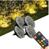 Partenopea® KIT 4 Lampada Solare Giardino a Picchetto piccolo faretto luce da segnapasso per viali sentieri giardino con Pannello impermeabile (RGB + CCT CON TELECOMANDO)