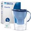 BRITA Caraffa filtrante Marella Blu (2,4l) incl 1 cartuccia filtro acqua rubinetto MAXTRA PRO All-in-1 riduce PFAS,calcare, cloro, alcune impurità e metalli indicatore temporale, eco-imballaggio