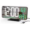 KOSUMOSU Orologio da tavolo da 6,7 pollici, nero con doppio allarme, sveglia digitale, dimmerabile, data, giorno della settimana, temperatura, 12h/24h, orologio digitale LED per decorazione da tavolo