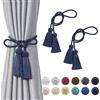 Pretty Jolly Confezione da 2 fermatende con nappe a doppia estremità, fatti a mano, in corda intrecciata, fermatenda decorativi in stile europeo, per casa e ufficio (blu scuro)