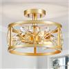 WUZUPS Lampadario a foglia di cristallo 3 luci Vintage Farmhouse Industriale Semi-incasso Plafoniera Apparecchio di illuminazione moderno Foyer Corridoio Ripostiglio Cucina Bagno, H 22 W 30, Oro