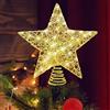 Aniepaa Puntale Albero Natale, Stella di Natale per Albero 25 cm, Stelle Dell'Albero di Natales Con Design in Metallo e 20 Luci LED per La Stella Puntale Alberos Natales (Oro Glitterato)