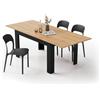 Mobili Fiver, Tavolo allungabile Cucina, Easy, 140(220) x90 cm, Rovere Rustico e Nero Frassino, per 6-8 persone, Tavolo Cucina, Made in Italy