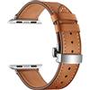 SOLOLUP Cinturino in Pelle per Apple Watch Band 49mm 45mm 44mm 42mm，Cinturini Sportivi di Ricambio Cinturino in Vera Pelle per Iwatch Series Ultra 2/Ultra/9 8 7 6 SE 5 4 3 2,Silver button brown,42/44/45/49mm