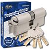 GERCAR Pro 90 mm cilindro profilato 45/45 massiccio doppio cilindro serratura - in ottone nichelato - con 5 chiavi - Chiave reversibile - A:45 B: 45 - Set da 1