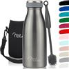 Milu - Thermo in acciaio inox da 350/500/750/1000ml/1,5L borraccia termica, a prova di perdite, a doppia parete, adatta per bevande gassate, con spazzola per la pulizia (Grigio, 350 ml)