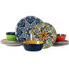 HENXFEN LEAD set di 12 pezzi, servizio da tavola in porcellana per 4 persone - Servizio da tavola colorato composto da 4x piatti da pranzo, 4x piatti da dessert, 4x insalatiera - Stile bohémien