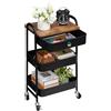 DOEWORKS Carrello Metallo Con Ruote Portatutto, 3 Ripiani Con Cassetto, Per Cucina, Bagno, Ufficio, Trucco - Nero