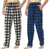 YUSHOW Confezione da 2 pantaloni lunghi da uomo, in pile, a quadri, per l'inverno, caldi, per il tempo libero, con tasche e coulisse, Plaid grigio + plaid blu, L