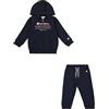 Champion Legacy Graphic Shop TD (306846) -Ultra-Light Soft Compact Powerblend Fleece Hooded Completo, Grigio Melange/Blu Marino (NOXM/NNY), 12 Mesi Bambino
