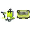 Ryobi R18DD2-242S Trapano Avvitatore a Batteria 18V ONE+, Include Una Batteria 2.0Ah e Una Batteria 4.0Ah, con Luce LED, 2 Velocità, con Set 15 Punte Incluso