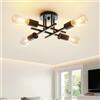 Kuwork Lampadario Soffitto Industriale, 4 Luci E27 Plafoniera Soffitto Vintage, Lampadario Camera da Letto per Soggiorno Loft Cucina Corridoio, Nero