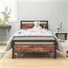HOJINLINERO Telaio per letto in legno, 90 x 200 cm, struttura in metallo con rete a doghe, in metallo, stile vintage, marrone + nero