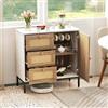 KOMFOTTEU Credenza Soggiorno in Legno e Rattan, Mobile Cucina Dispensa con 3 Cassetti e Anta, Armadio Dispensa Stile Elegante, Mobiletto Multiuso, Naturale, 80 x 35 x 80,5 cm