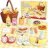 Dreamon Cibo Cucina Giocattolo per Bambini Legno, Accessori da Cucina in Legno Finto Set di Giocattoli da Picnic con Giocattoli da Taglio di Frutta e Verdura, Giochi di Ruolo Giocattoli Bambina 1 2 3