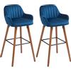 HOMCOM Set 2 Sgabelli da Bar Moderni in Velluto con Schienale e Braccioli, Base in Legno e Poggiapiedi, Blu Scuro
