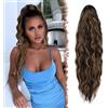 FESHFEN Coda Capelli Extension con Coulisse Lunga Nero e Marrone Caramello Ondulati Ricci Posticci Sintetici Coda Cavallo per Donna, 65 cm