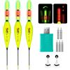 QualyQualy Set di 3 galleggianti a LED, con caricatore e batteria, per giorno e notte, accessori per la pesca, 20 cm, 19,5 cm, 21 cm